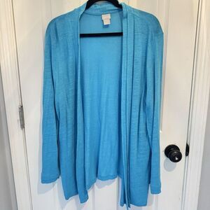 Chicos Open Cardigan Sweater Size 3 US XL Linen Light Blue